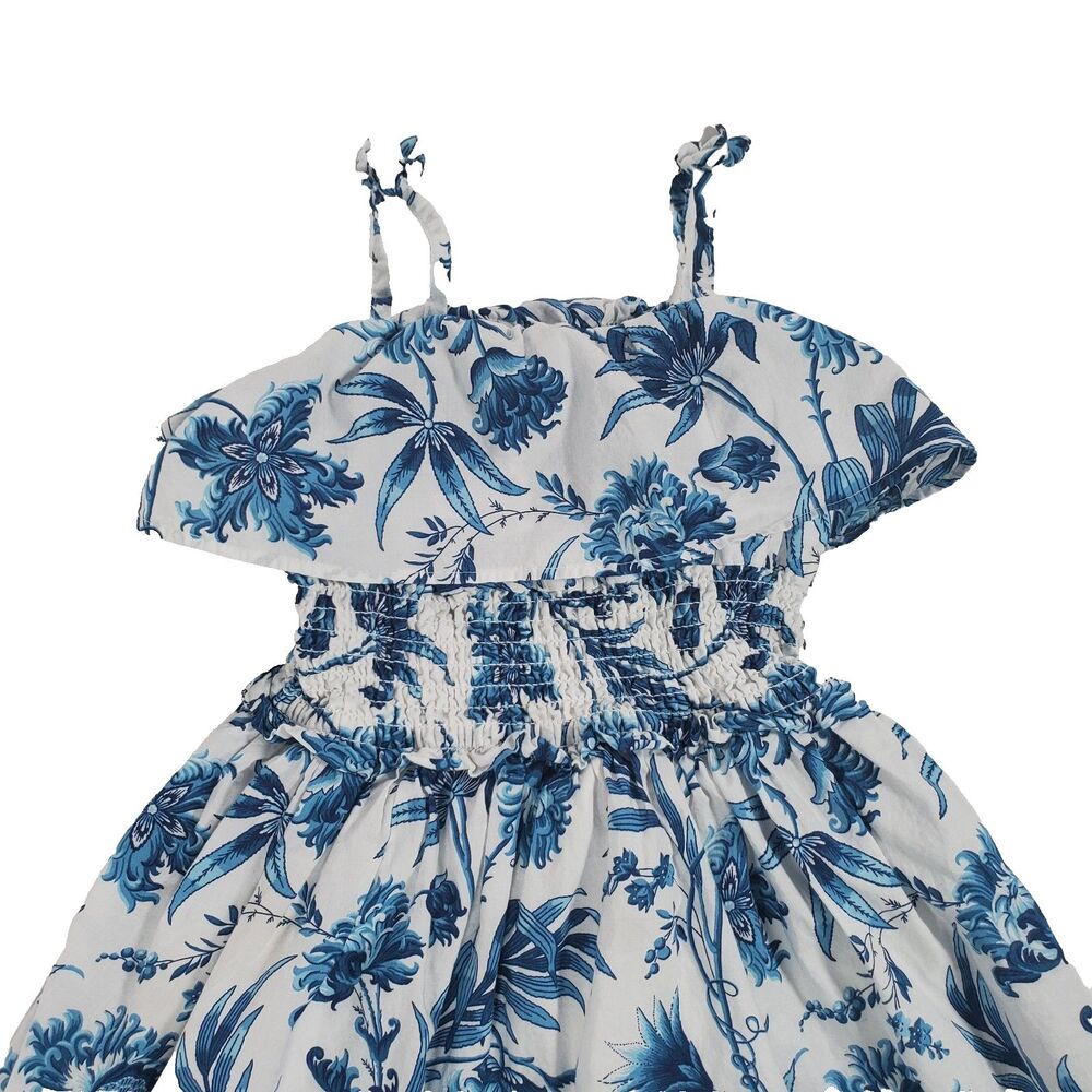 Janie and Jack Girls Dress Size 7 Blue Floral Midi Sundress Smocked Waist Cotton - Picture 5 of 11